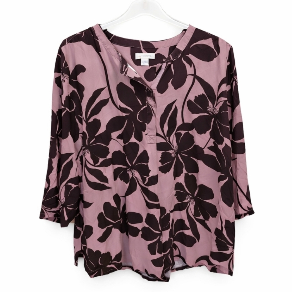 Liz Claiborne Purple Floral Vneck Blouse Plus Sz 3X